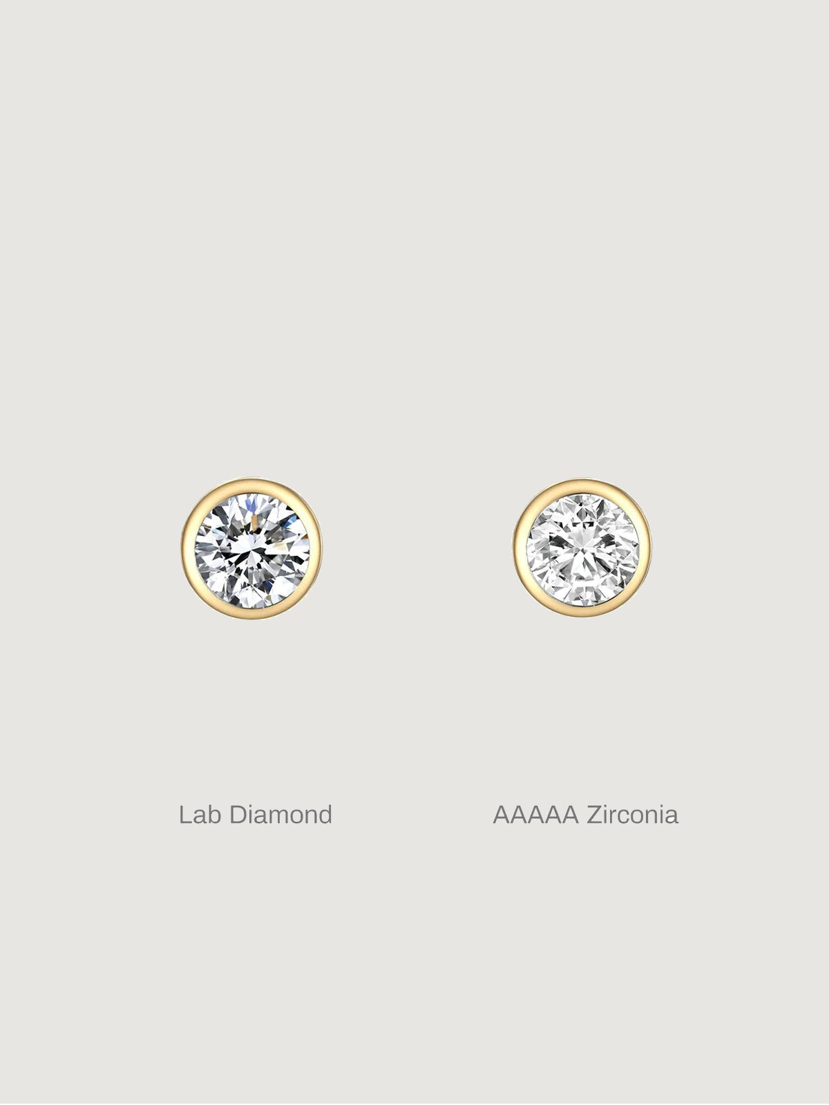14K Solid Gold Bezel Solitaire CZ Flat Back Earrings