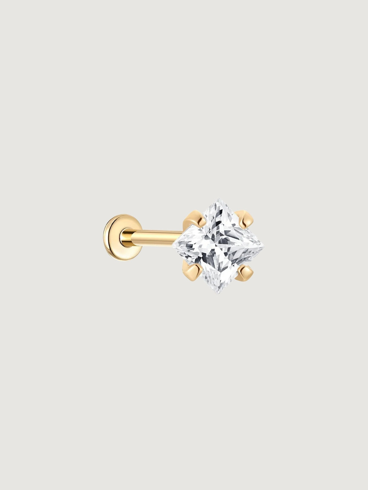 14K Solid Gold Square Flat Back Earrings