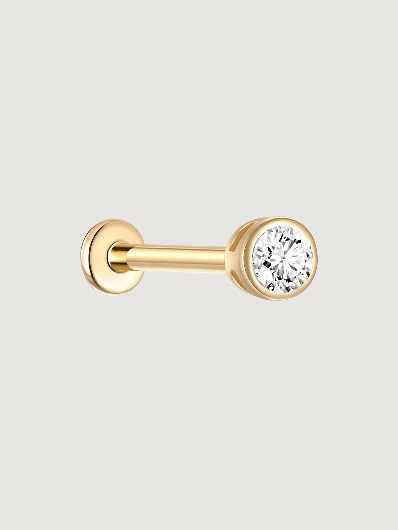 14K Solid Gold Bezel Solitaire CZ Flat Back Earrings