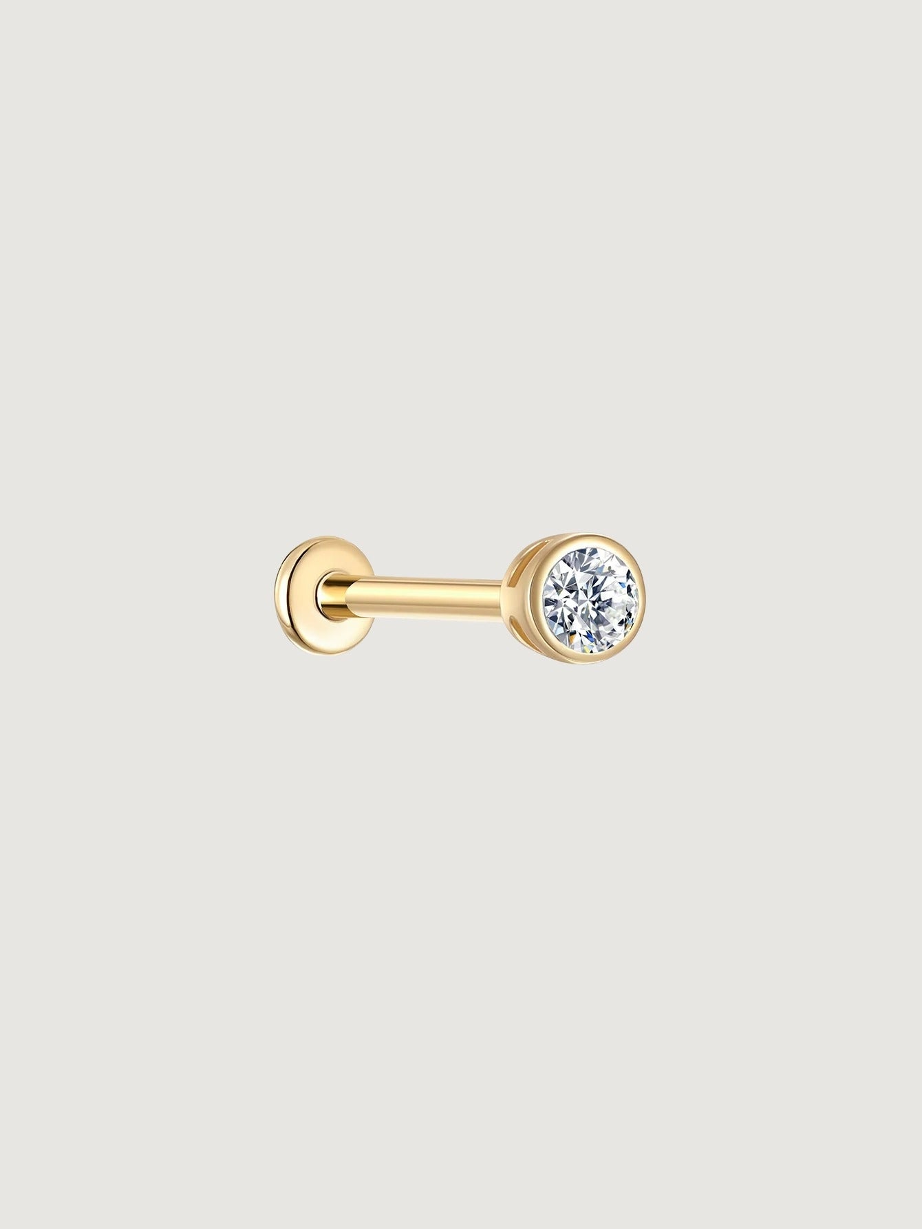 14K Solid Gold Bezel Solitaire CZ Flat Back Earrings