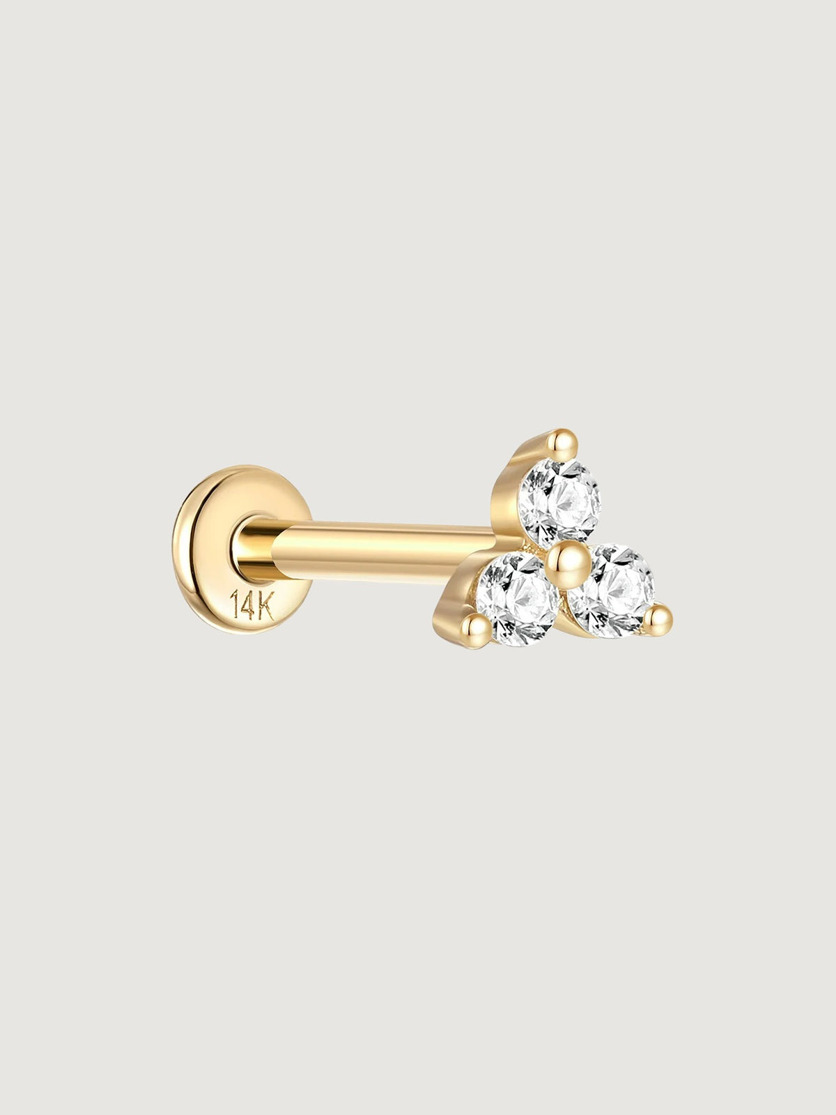 14K Solid Gold Trinity Flat Back Earrings
